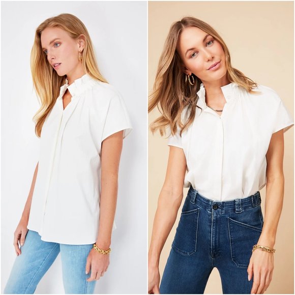 Tuckernuck White Ruffle Neck Blouse - Picture 2 of 10